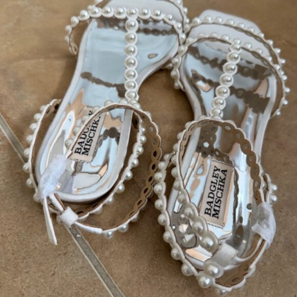 Badgley Mischka Cami Pearled Gladiator Flat Sandal - Picture 4 of 6